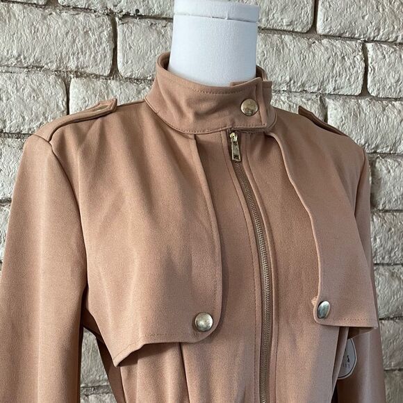 Love Tree Tan Long Sleeve Trench Coat Style Dress. Size Large - Picture 2 of 8